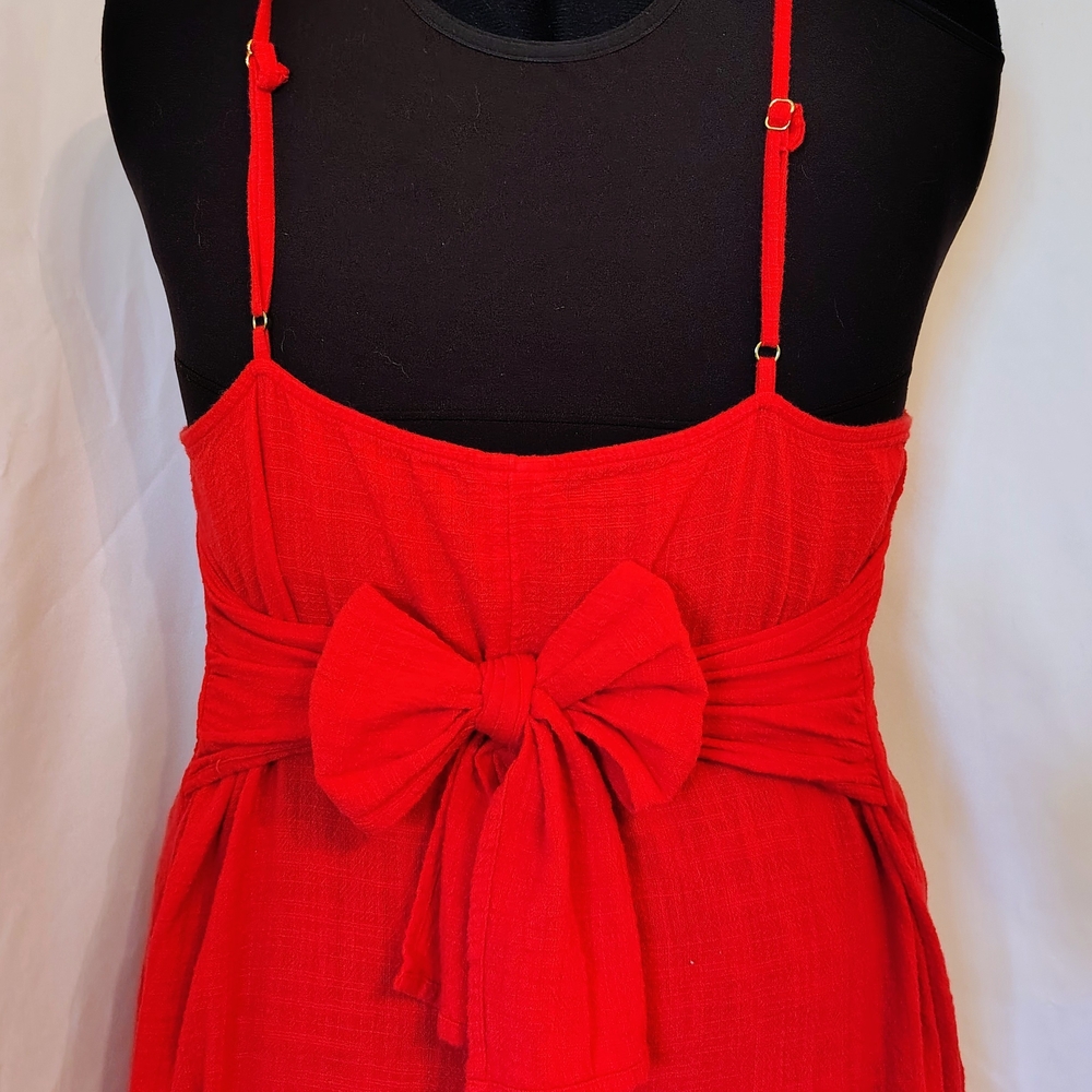 Kona Sol Red Midi Spaghetti-Strap A-Line Dress
